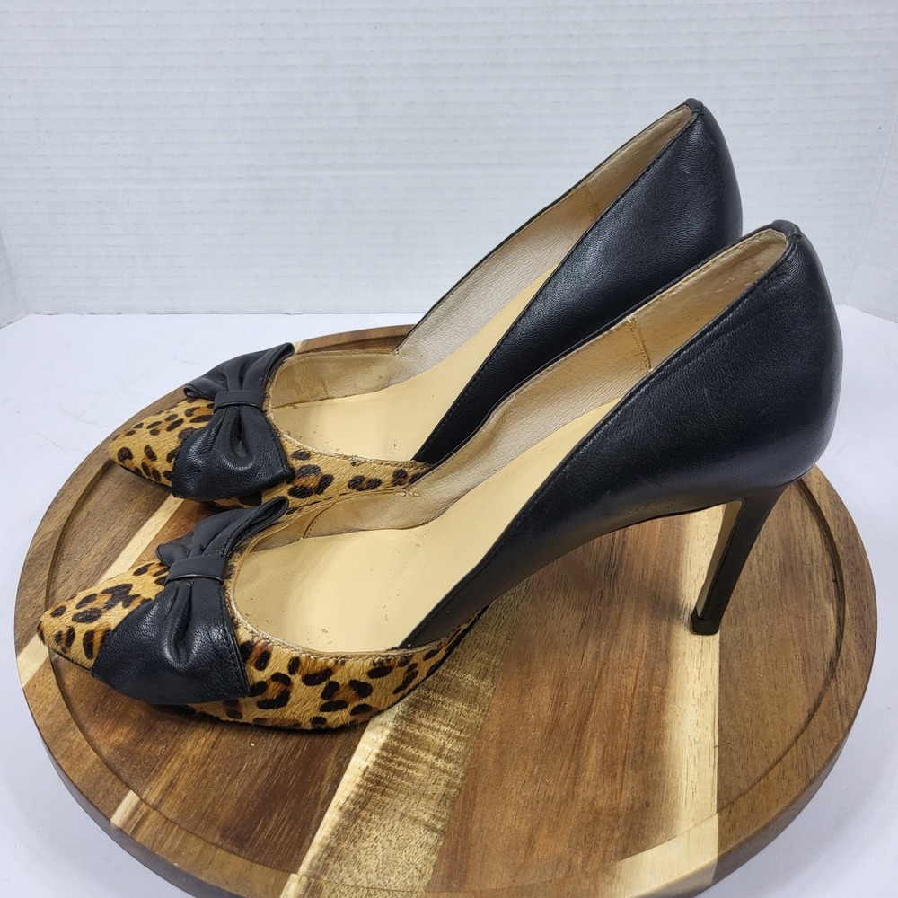 Kate Spade Leopard Print Calf Hair Black Leather‎ Bow Pointed Toe Pumps 6.5M - Picture 11 of 13